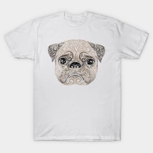 Swirly Pug Portrait (color) T-Shirt